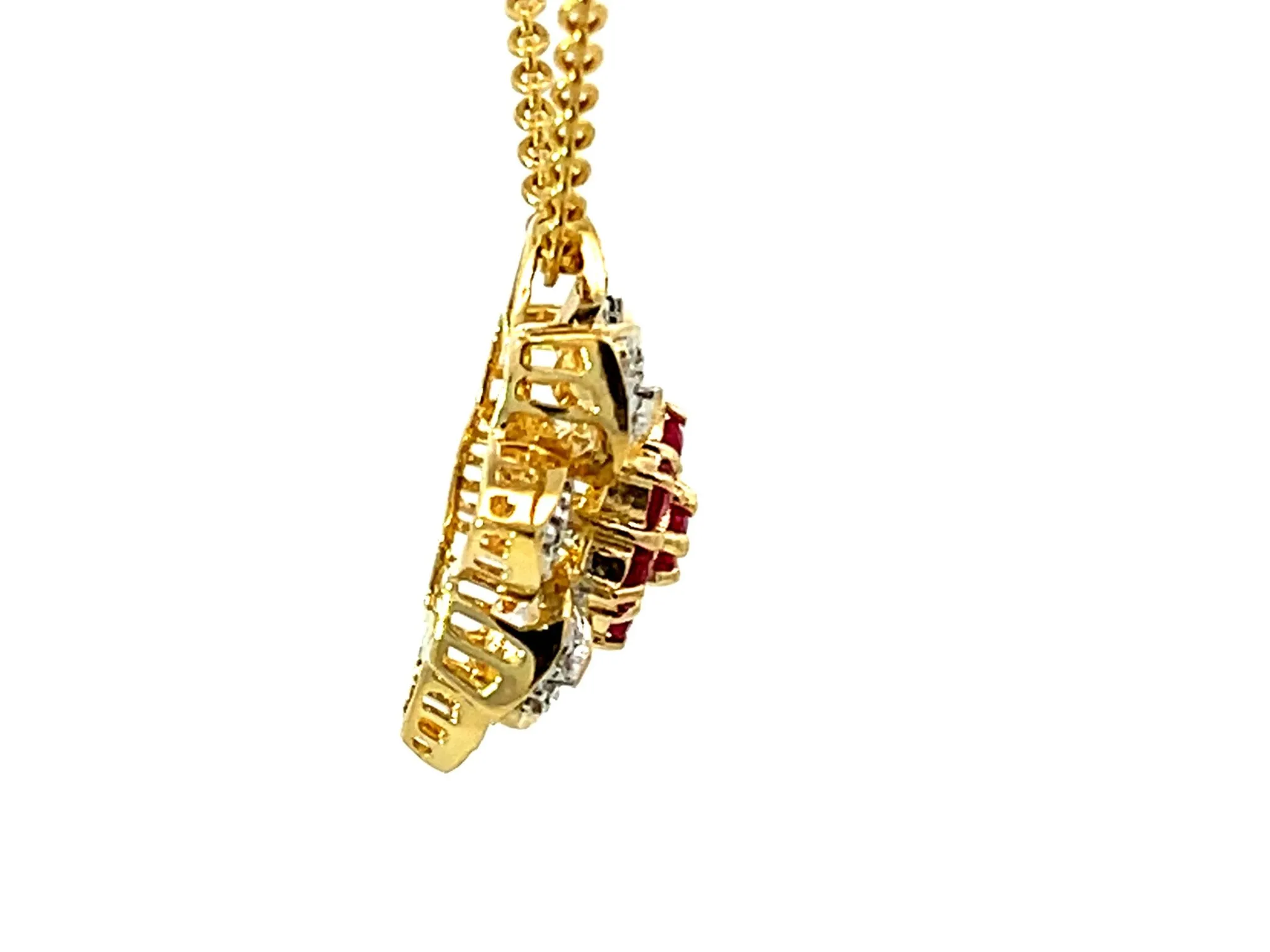 Ruby and Diamond Flower Necklace Solid 18k Yellow Gold