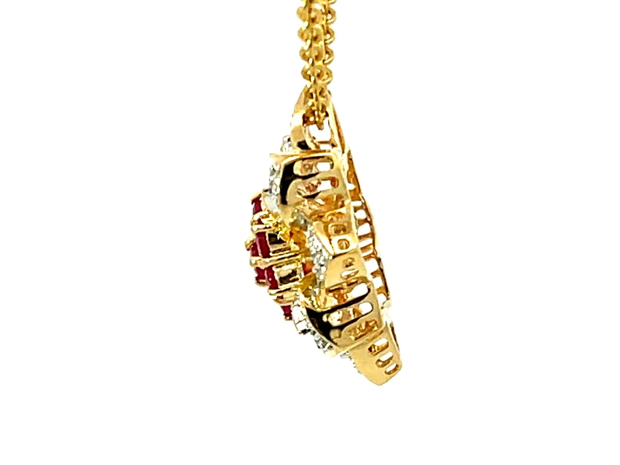 Ruby and Diamond Flower Necklace Solid 18k Yellow Gold
