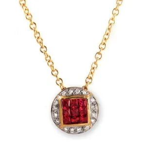 Ruby And Diamond in Round Pendant Necklace, 18k Yellow Gold
