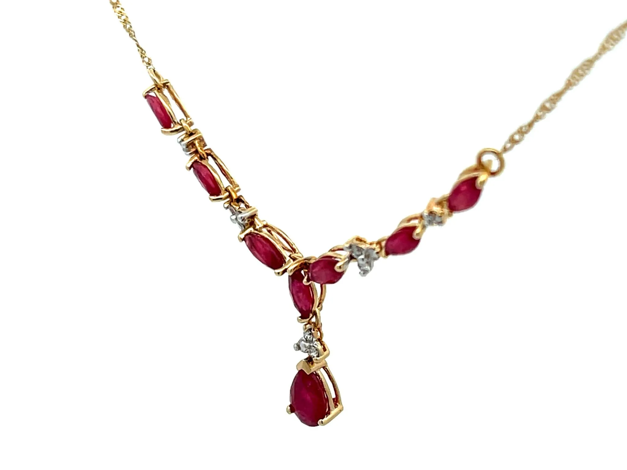 Ruby and Diamond Y Necklace in 14k Yellow Gold