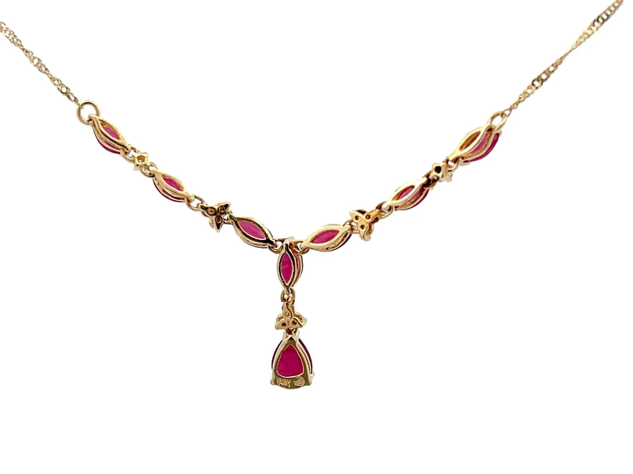 Ruby and Diamond Y Necklace in 14k Yellow Gold