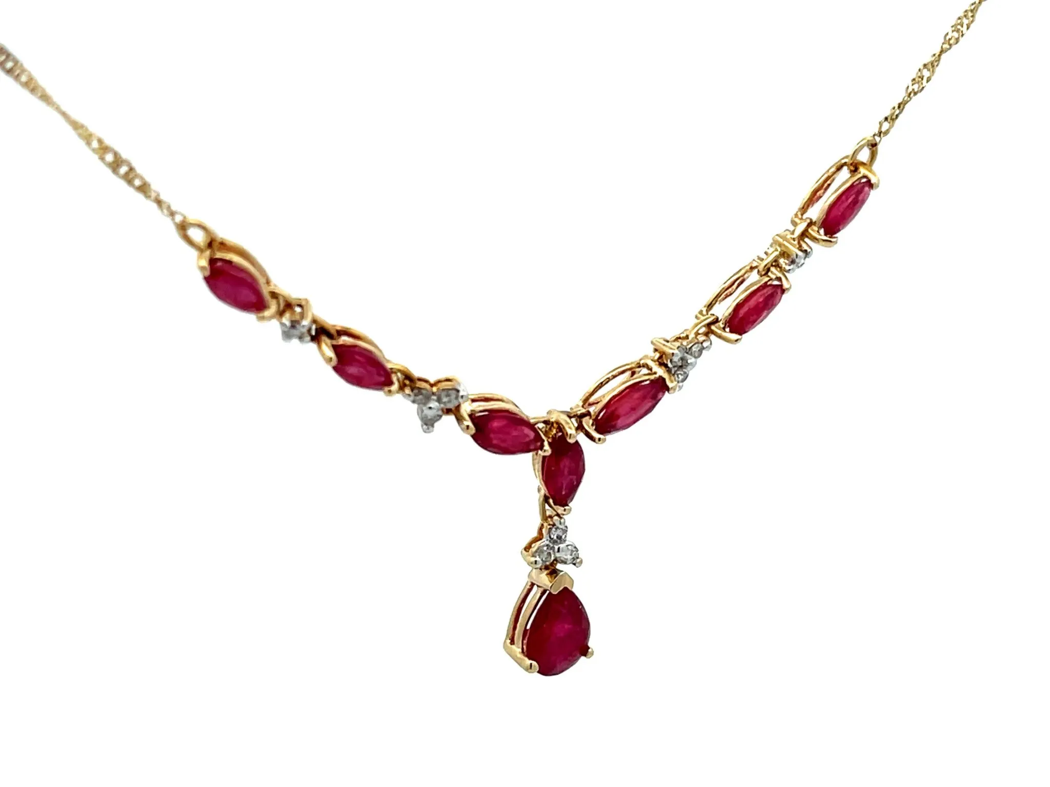 Ruby and Diamond Y Necklace in 14k Yellow Gold