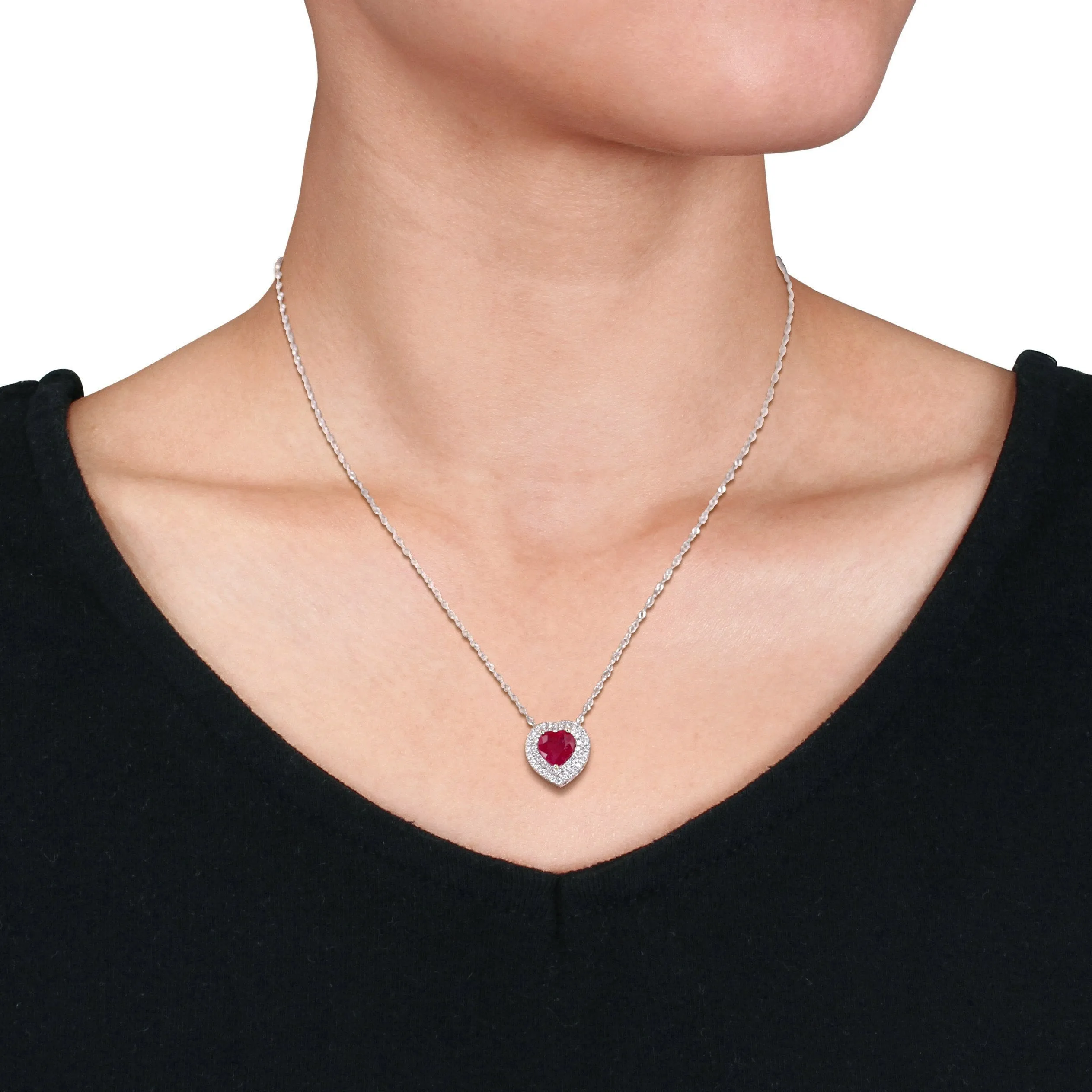 Ruby Halo Heart Necklace
