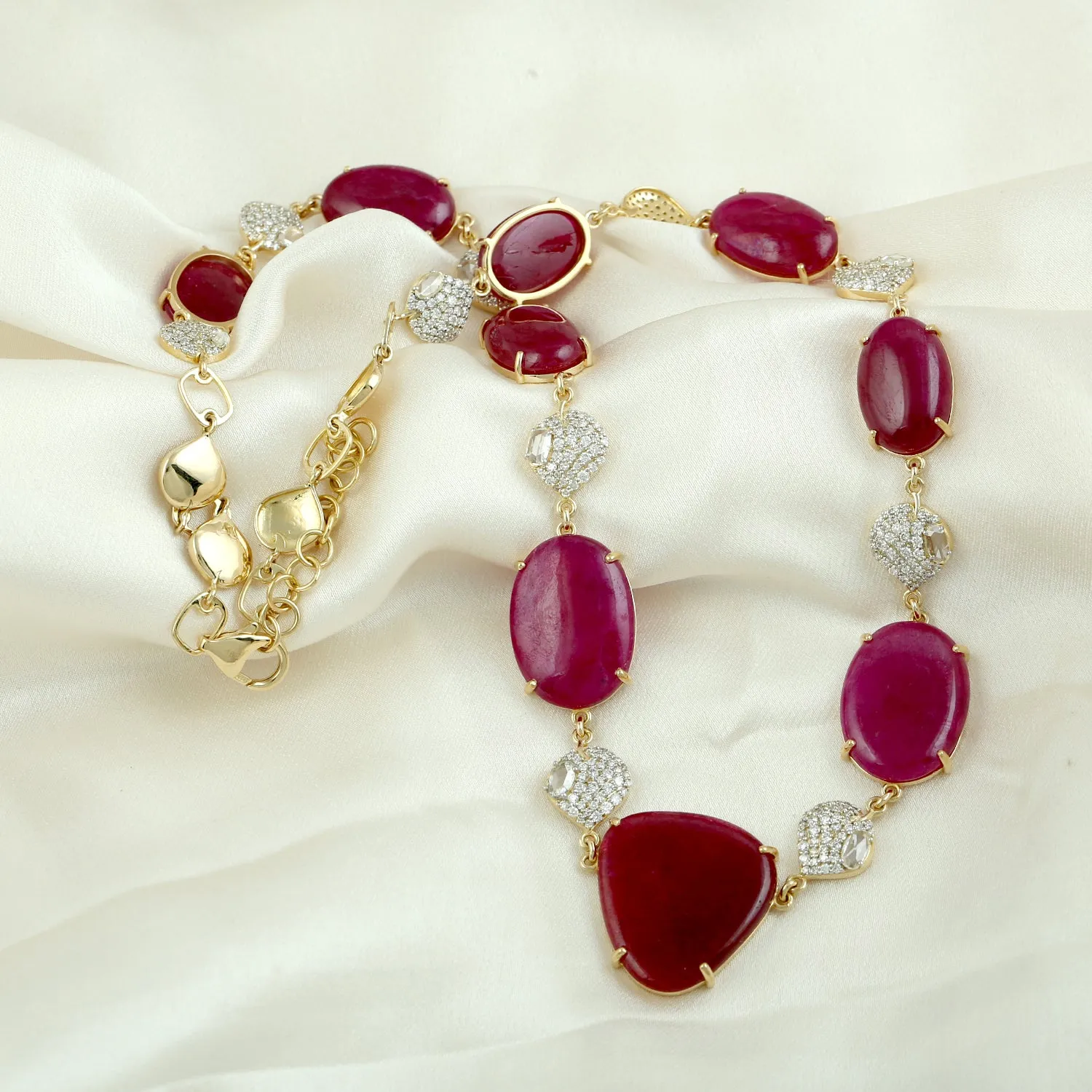 Ruby Pave Diamond In Yellow Gold Handmade Choker Necklace Wedding Jewelry