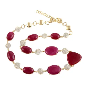 Ruby Pave Diamond In Yellow Gold Handmade Choker Necklace Wedding Jewelry