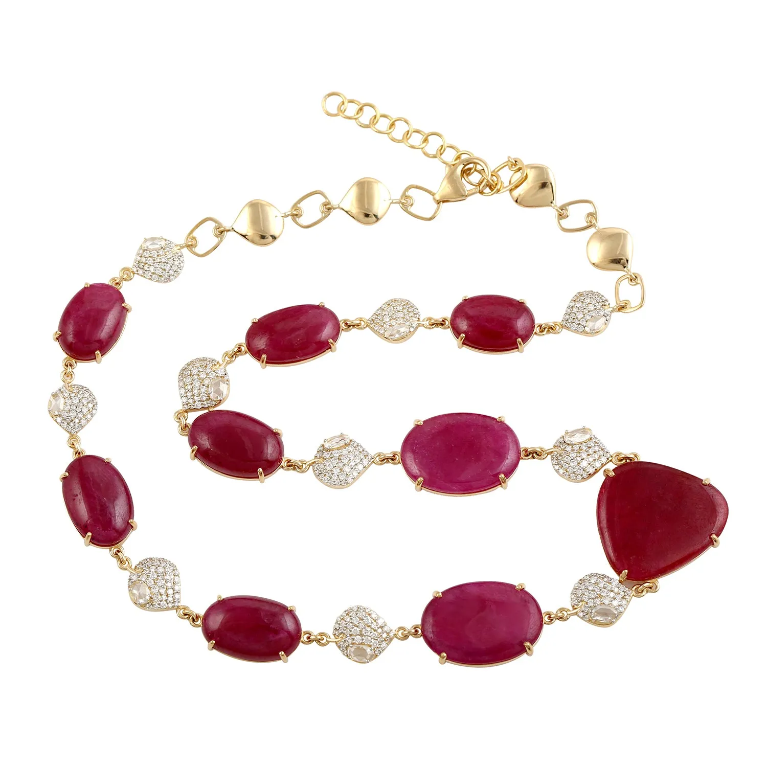 Ruby Pave Diamond In Yellow Gold Handmade Choker Necklace Wedding Jewelry