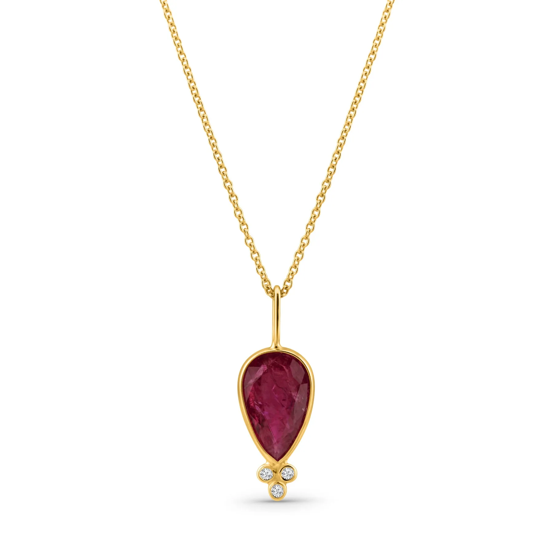 Ruby P/S & Diamond Necklace In 18K Yellow Gold