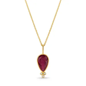 Ruby P/S & Diamond Necklace In 18K Yellow Gold