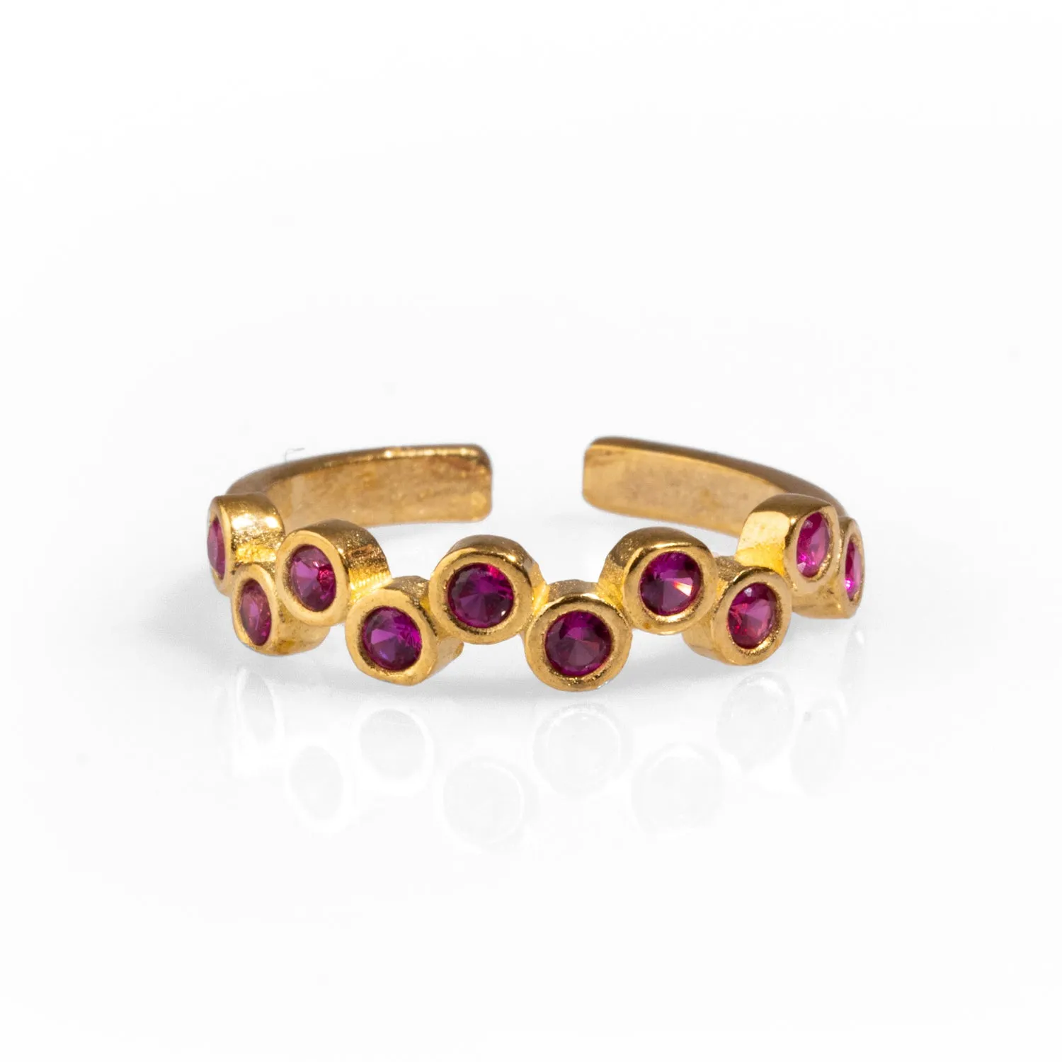 Ruby Stone &  Gold Zig Zag Stackable Adjustable Ring