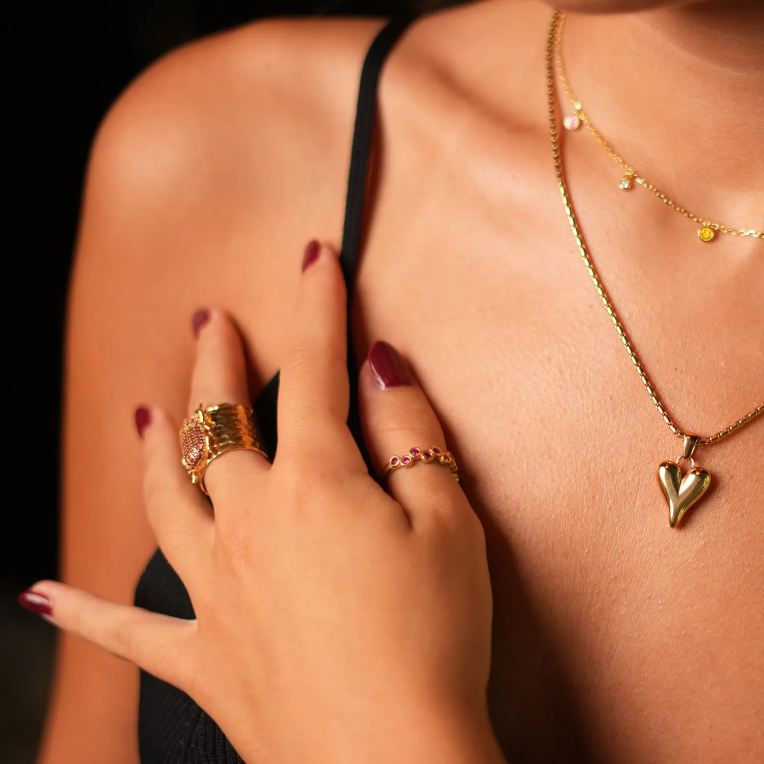 Ruby Stone &  Gold Zig Zag Stackable Adjustable Ring