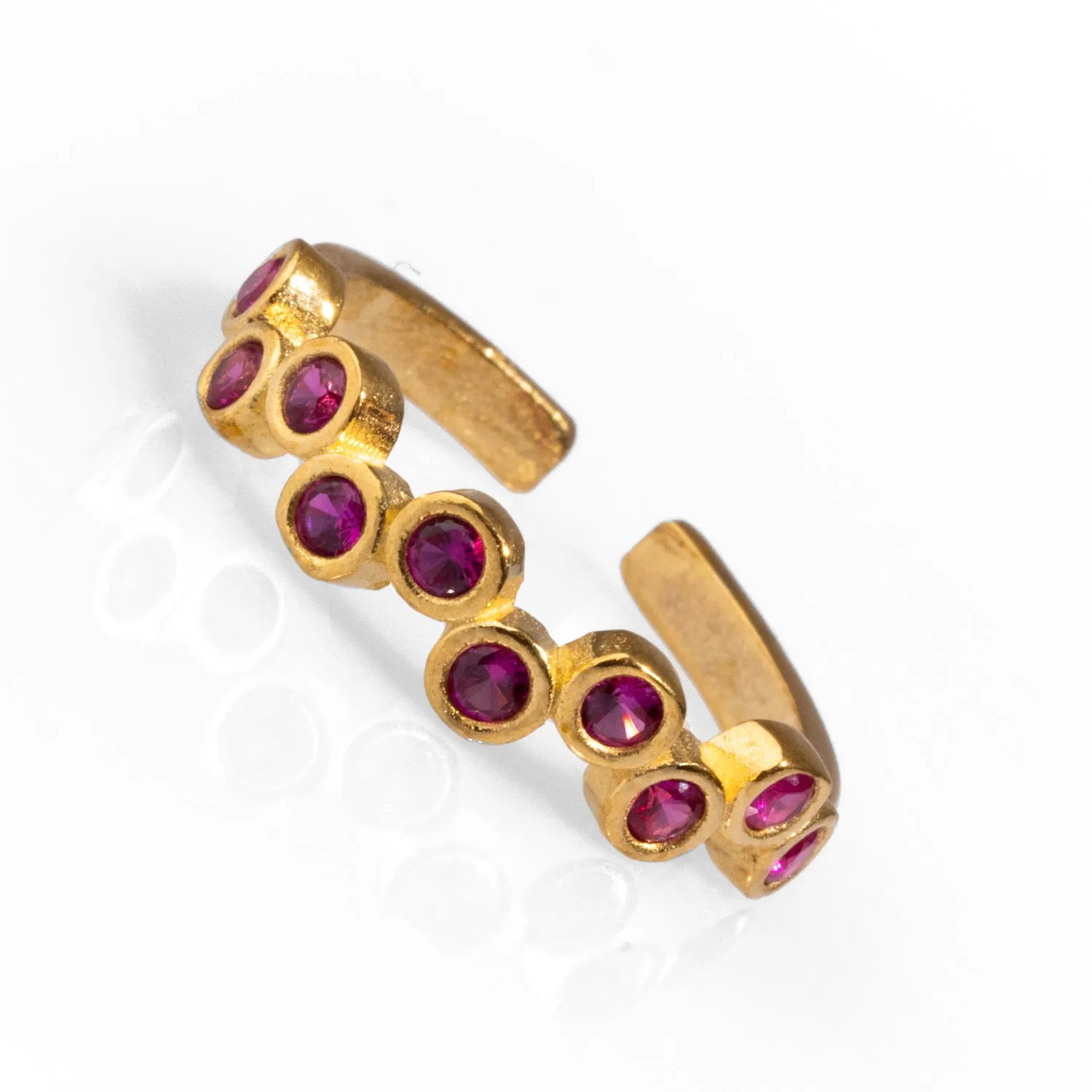 Ruby Stone &  Gold Zig Zag Stackable Adjustable Ring