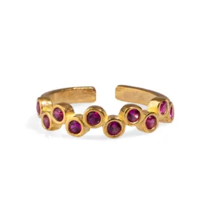 Ruby Stone &  Gold Zig Zag Stackable Adjustable Ring