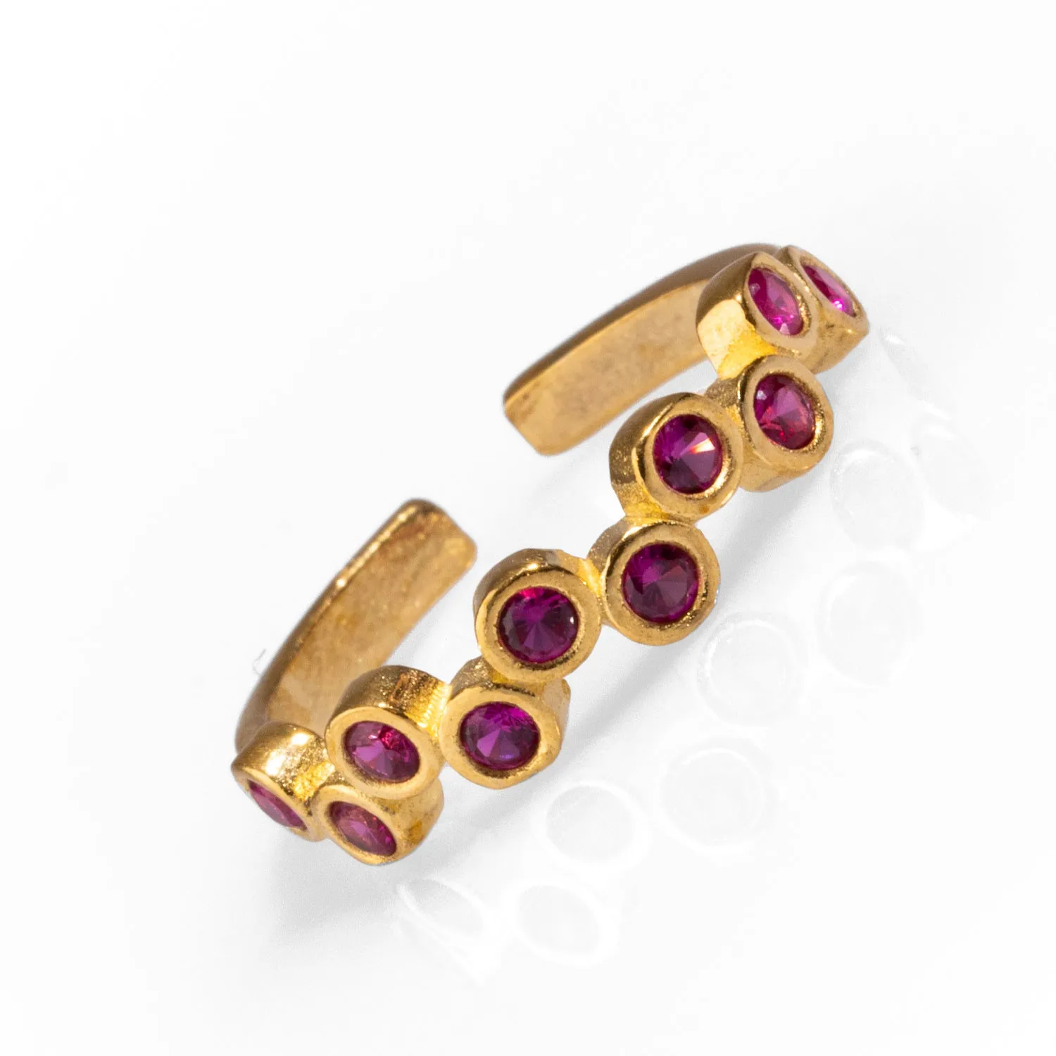 Ruby Stone &  Gold Zig Zag Stackable Adjustable Ring