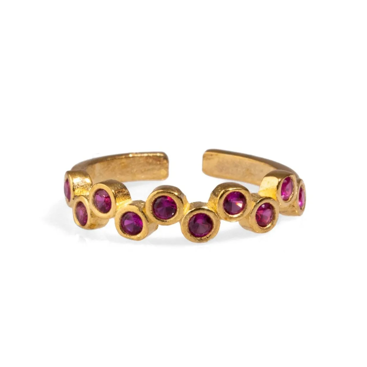 Ruby Stone &  Gold Zig Zag Stackable Adjustable Ring