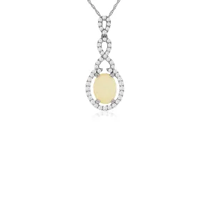 Sabel Collection White Gold Oval Opal and Diamond Halo Bail Pendant