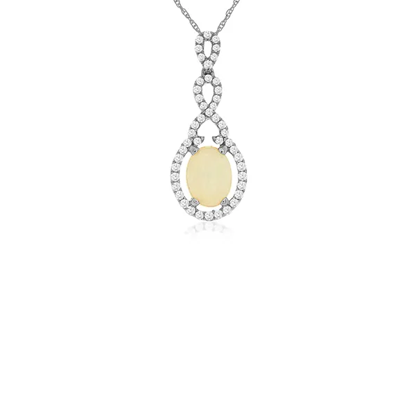 Sabel Collection White Gold Oval Opal and Diamond Halo Bail Pendant