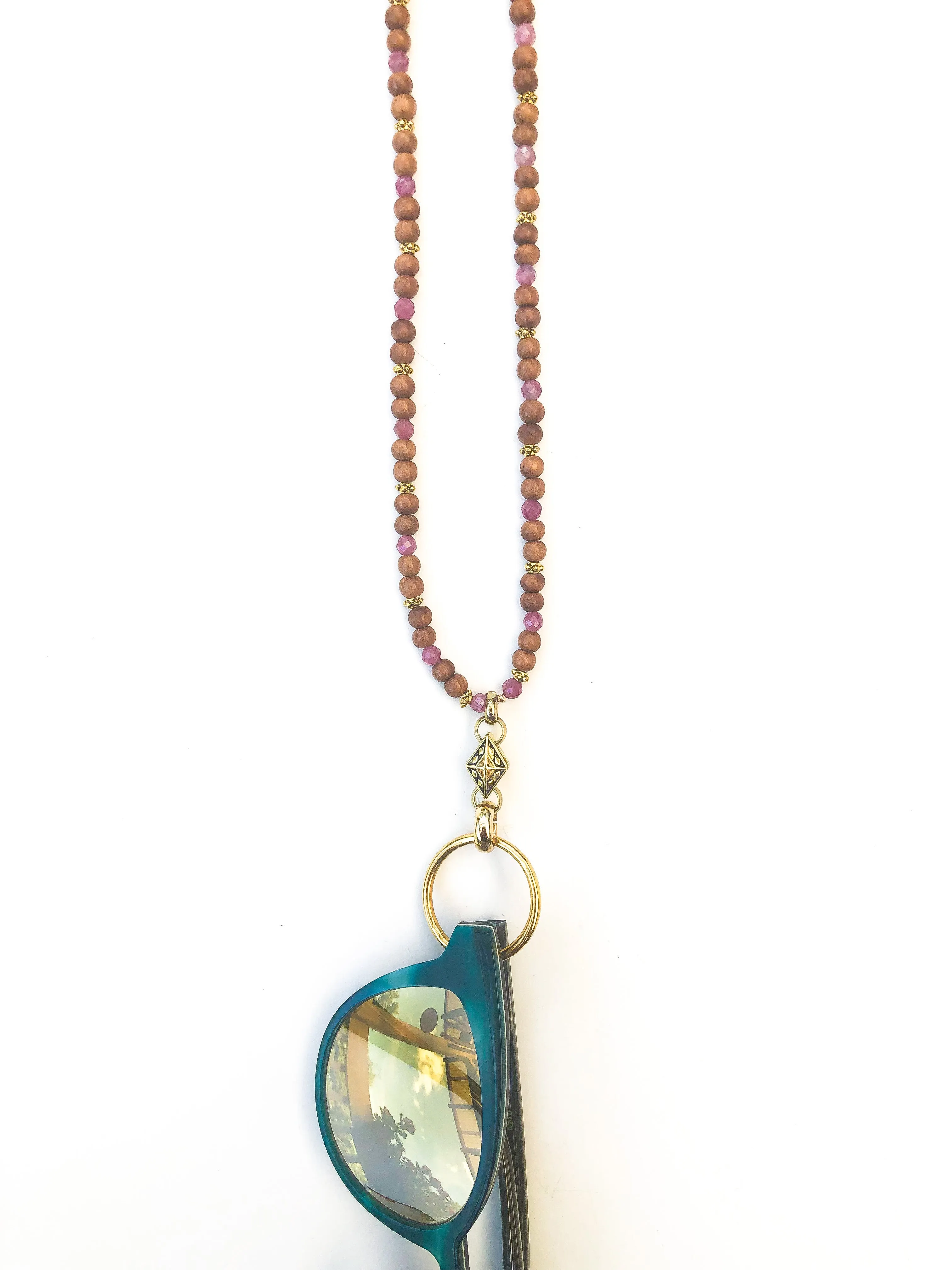 Sandalwood & Pink Ruby Eyering Necklace