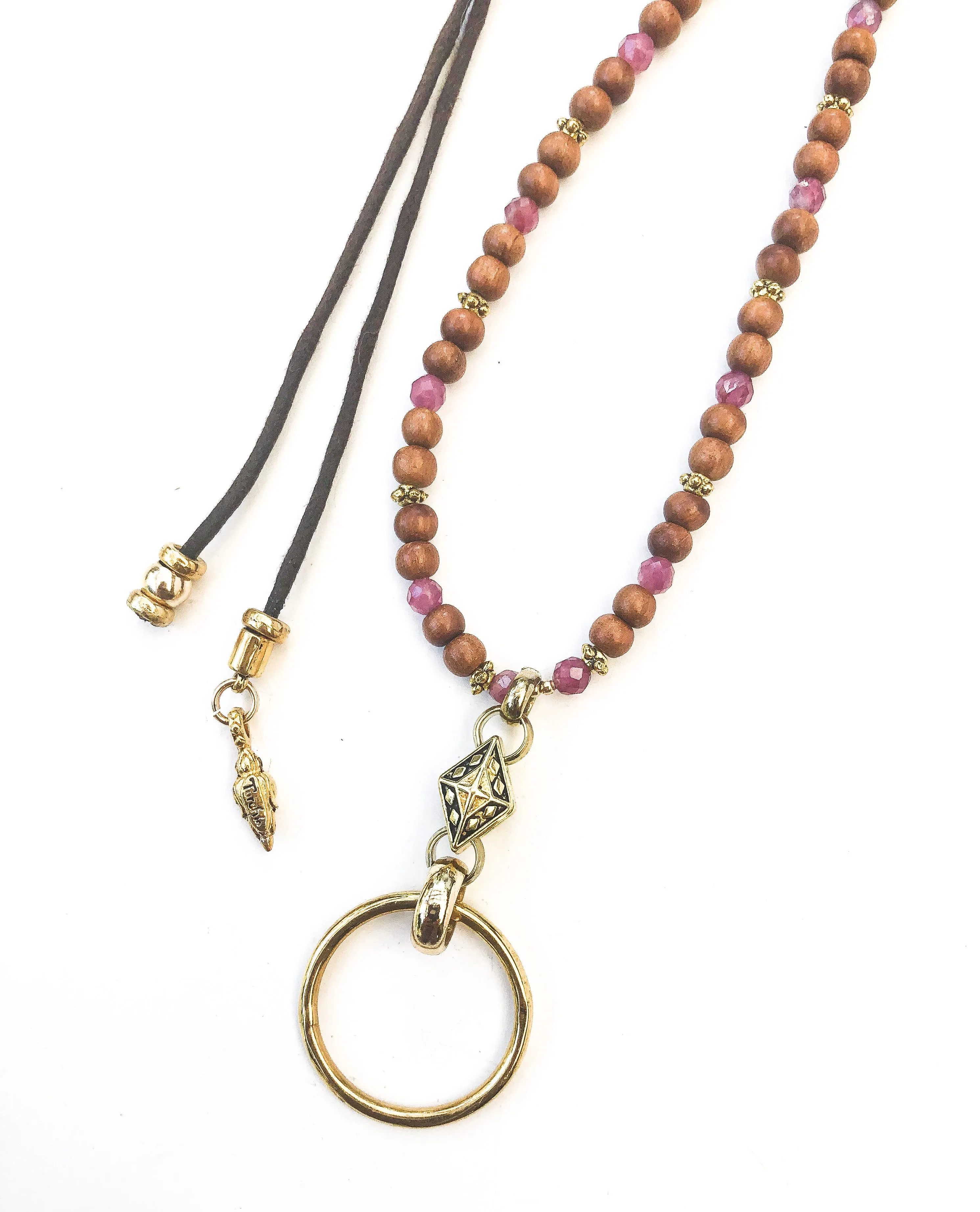 Sandalwood & Pink Ruby Eyering Necklace
