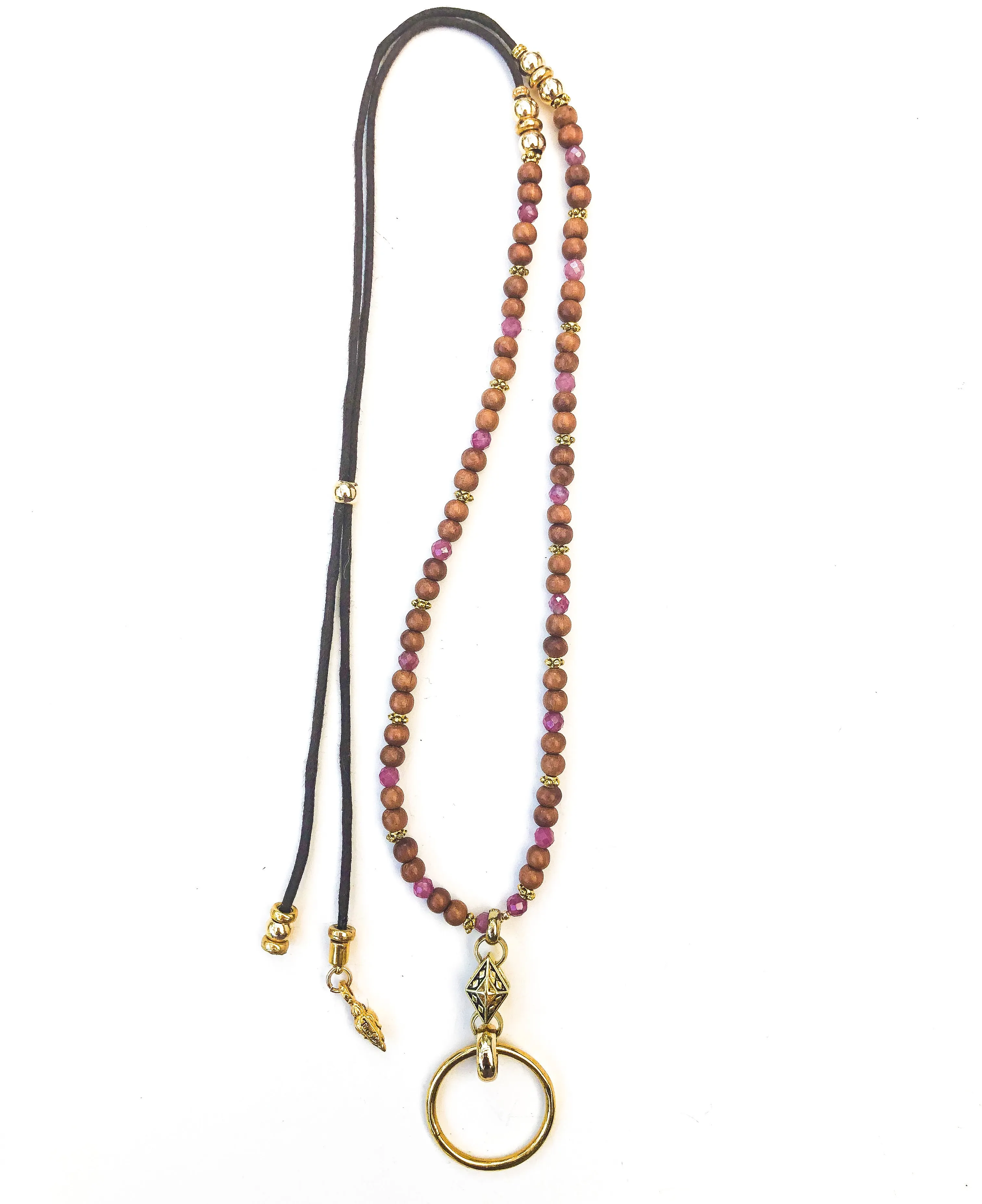 Sandalwood & Pink Ruby Eyering Necklace