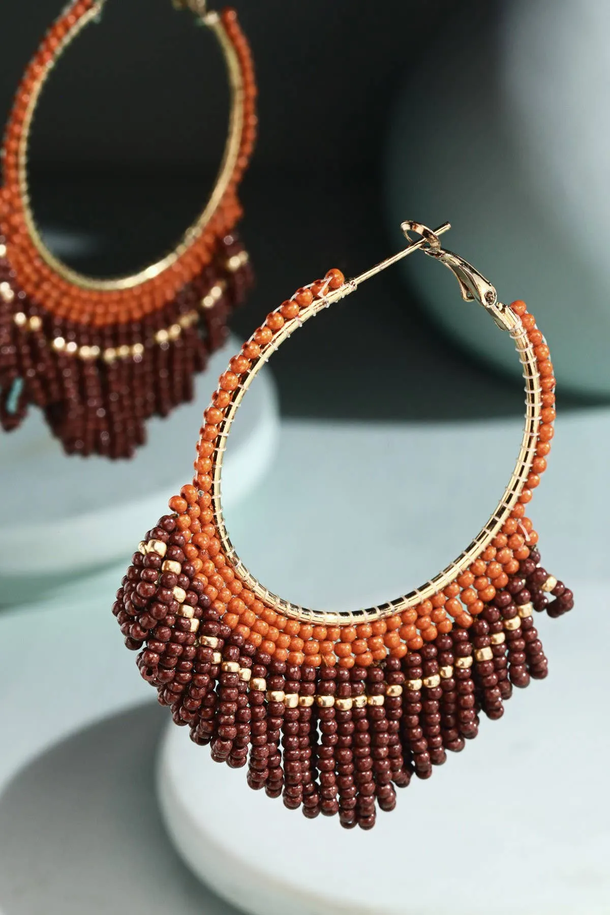 Seed Bead Loop Tassel Hoop Earring : FUCHSIA(GDFUS)