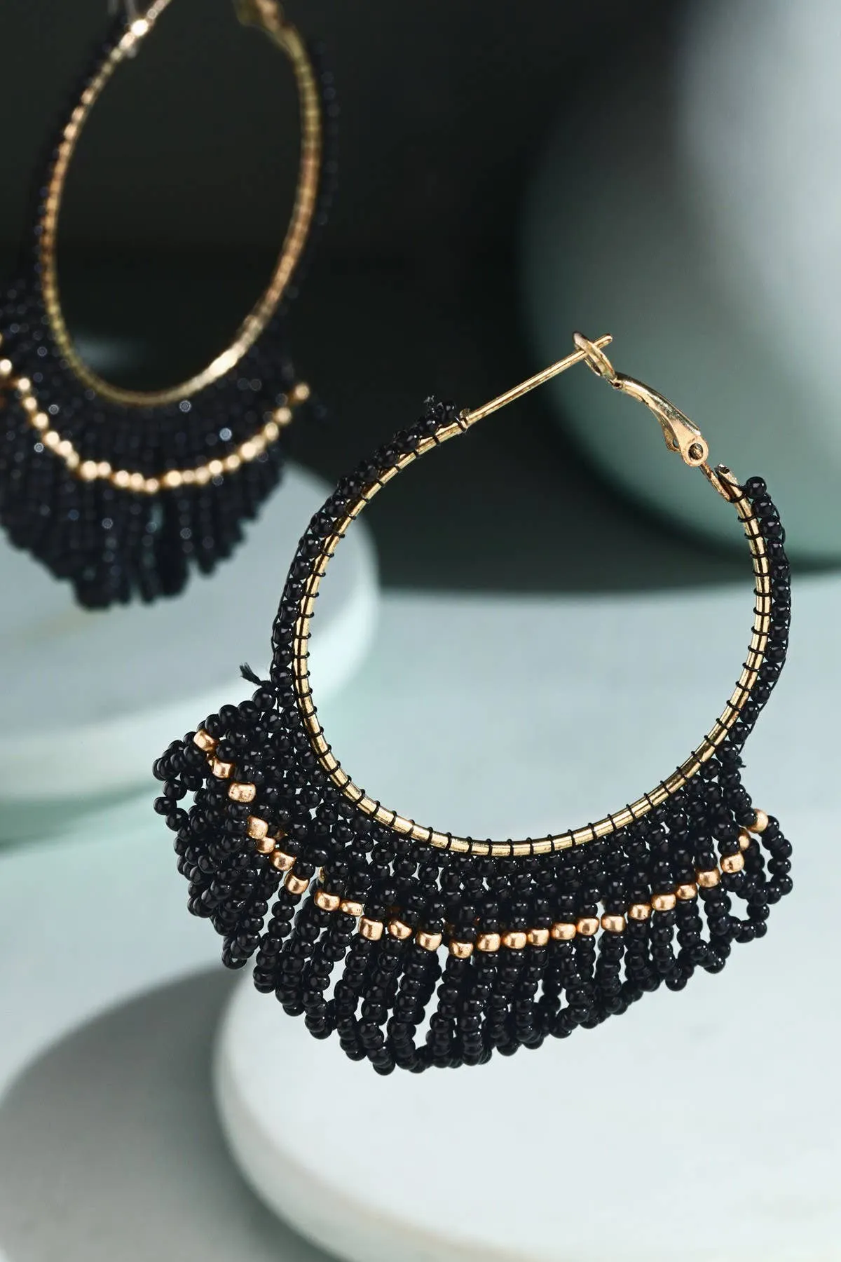 Seed Bead Loop Tassel Hoop Earring : FUCHSIA(GDFUS)