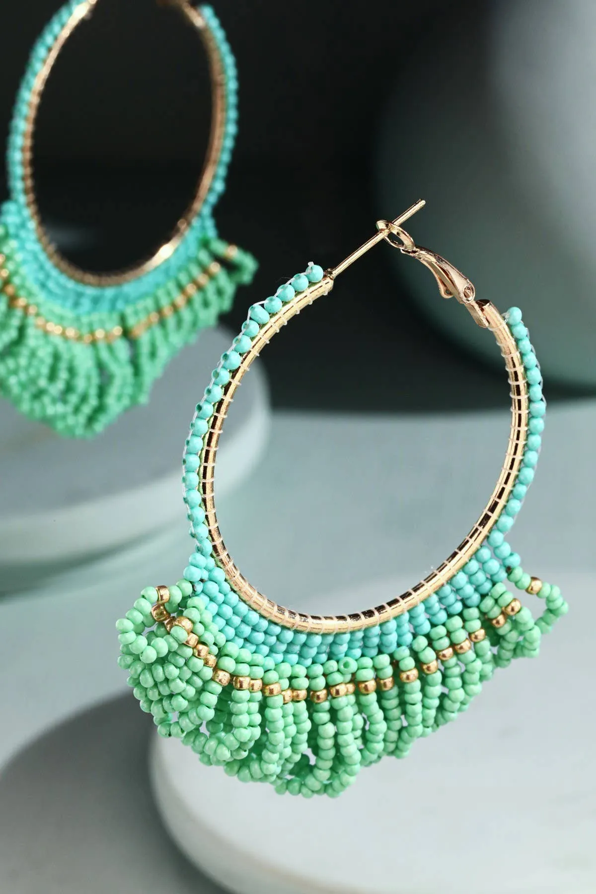 Seed Bead Loop Tassel Hoop Earring : FUCHSIA(GDFUS)