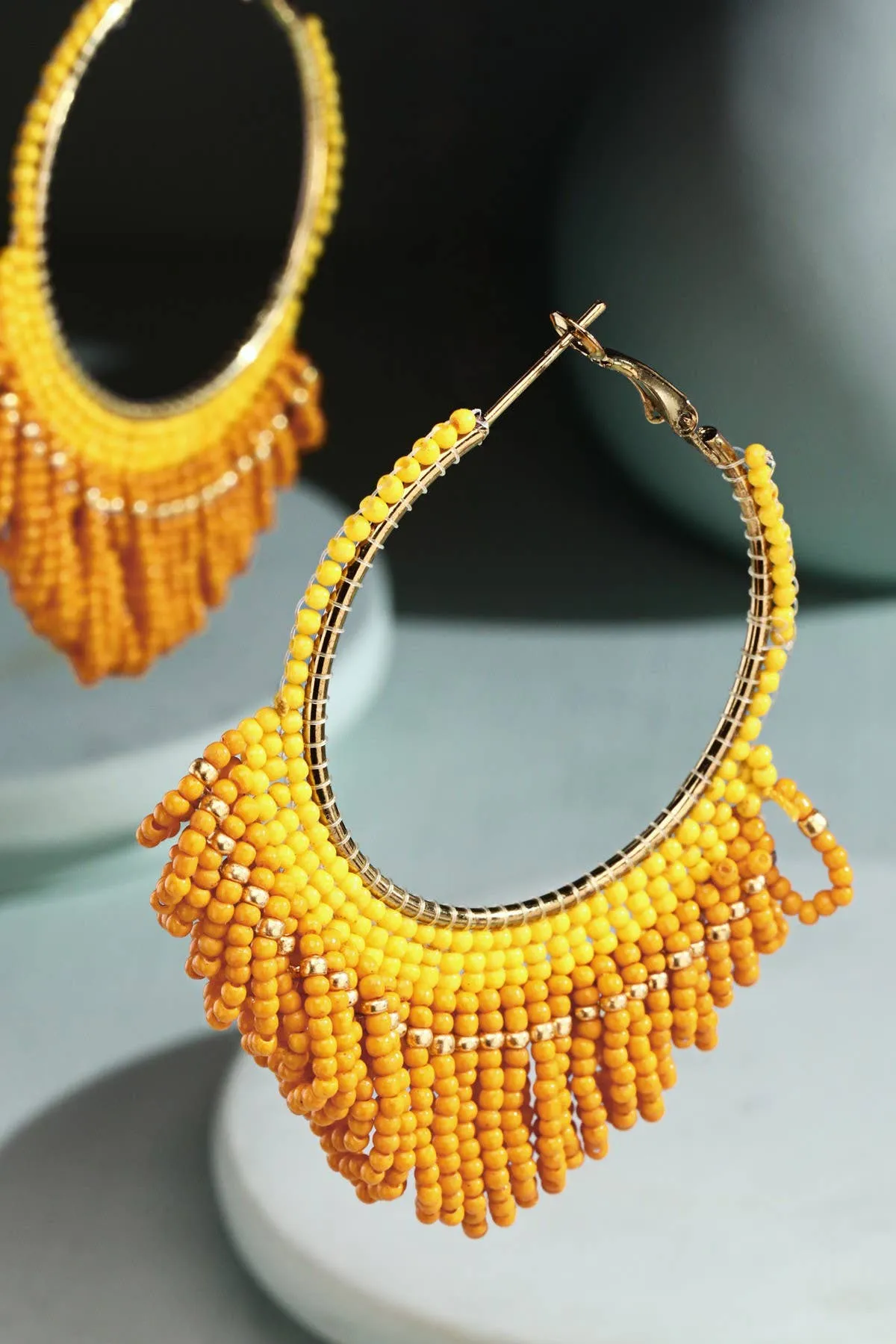 Seed Bead Loop Tassel Hoop Earring : FUCHSIA(GDFUS)