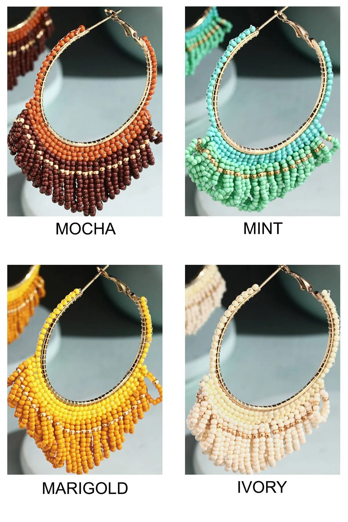 Seed Bead Loop Tassel Hoop Earring : FUCHSIA(GDFUS)