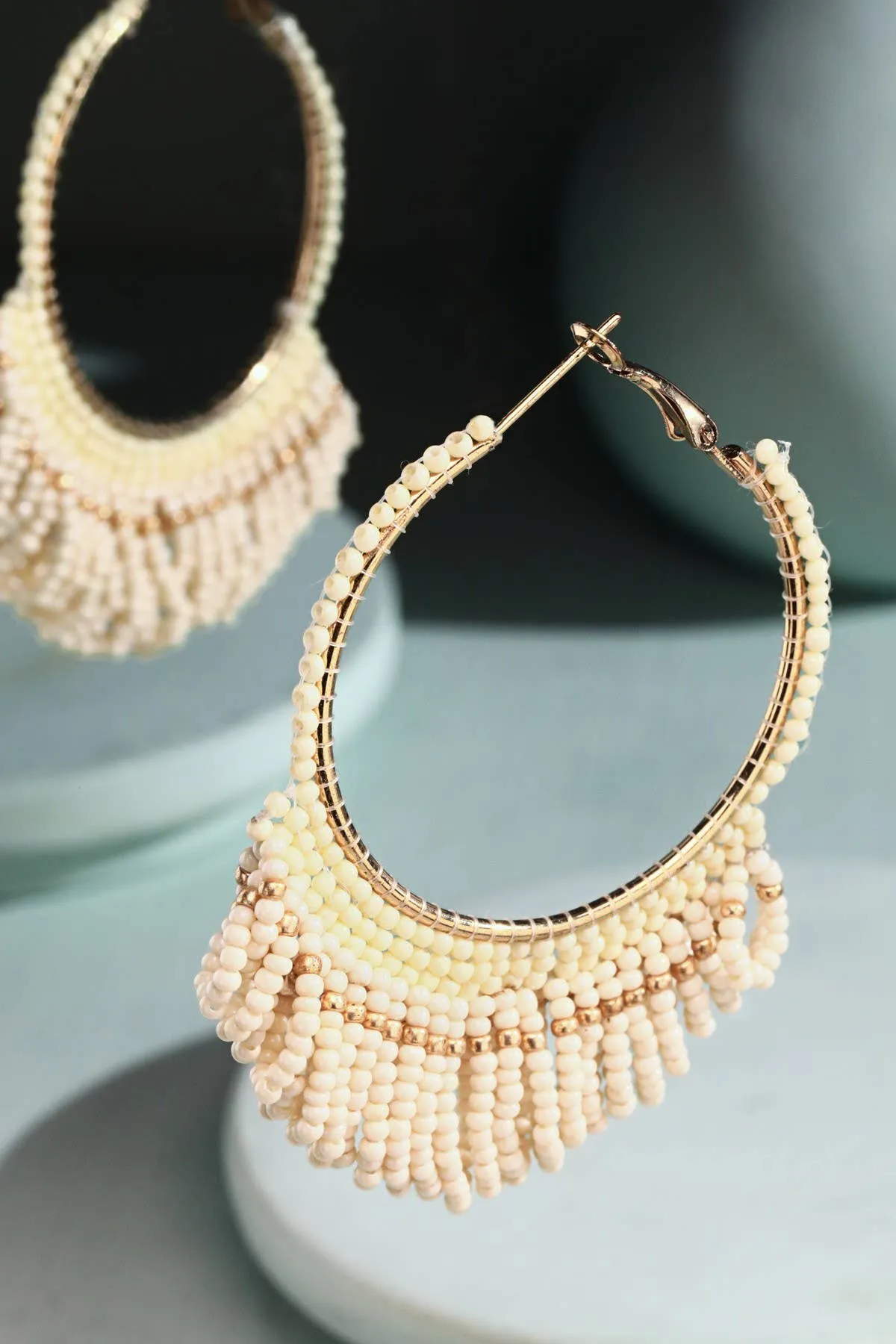 Seed Bead Loop Tassel Hoop Earring : FUCHSIA(GDFUS)