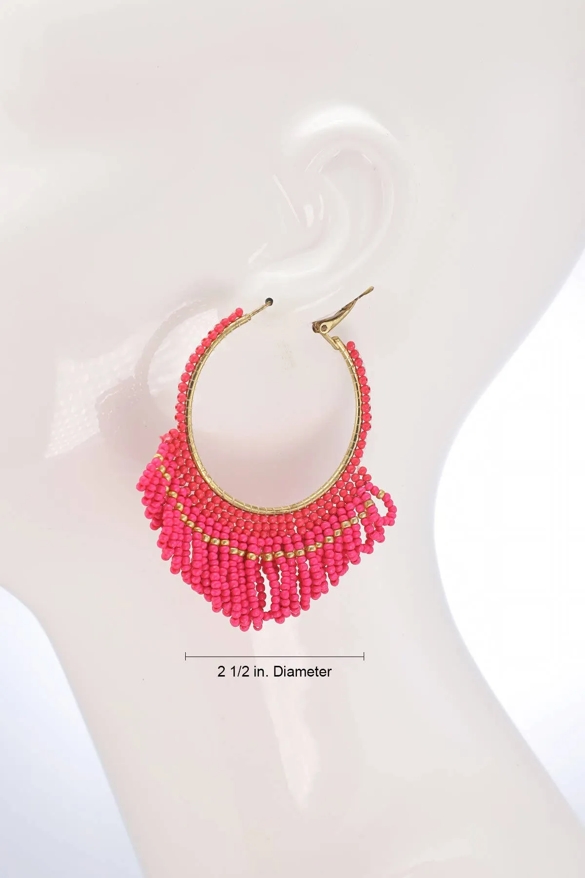 Seed Bead Loop Tassel Hoop Earring : FUCHSIA(GDFUS)