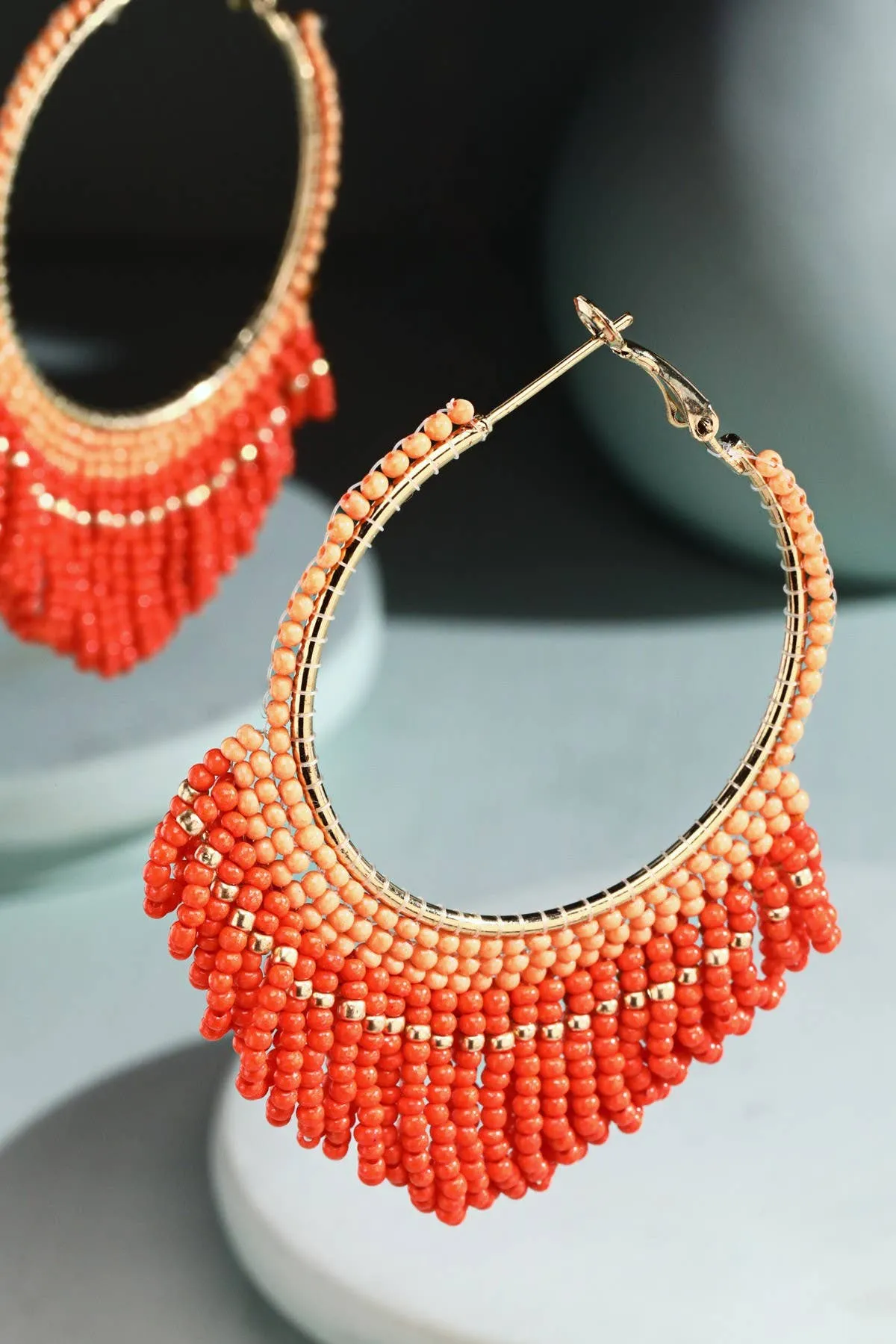 Seed Bead Loop Tassel Hoop Earring : FUCHSIA(GDFUS)