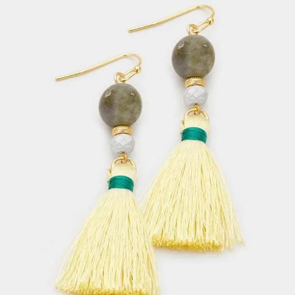 Semi Precious Cream Yellow Tassel Earrings