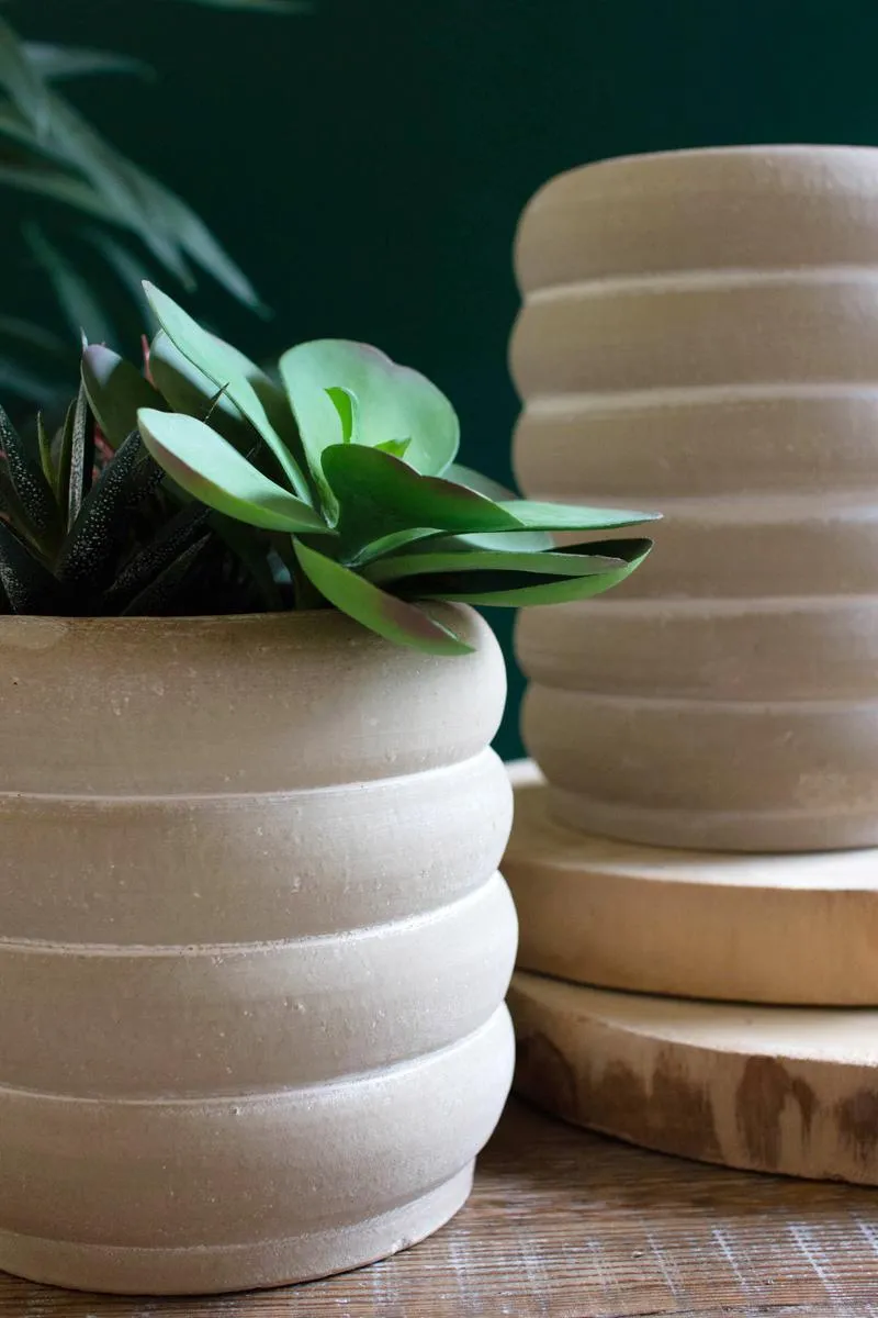 Set of 2 Stacked Rings Clay Pots