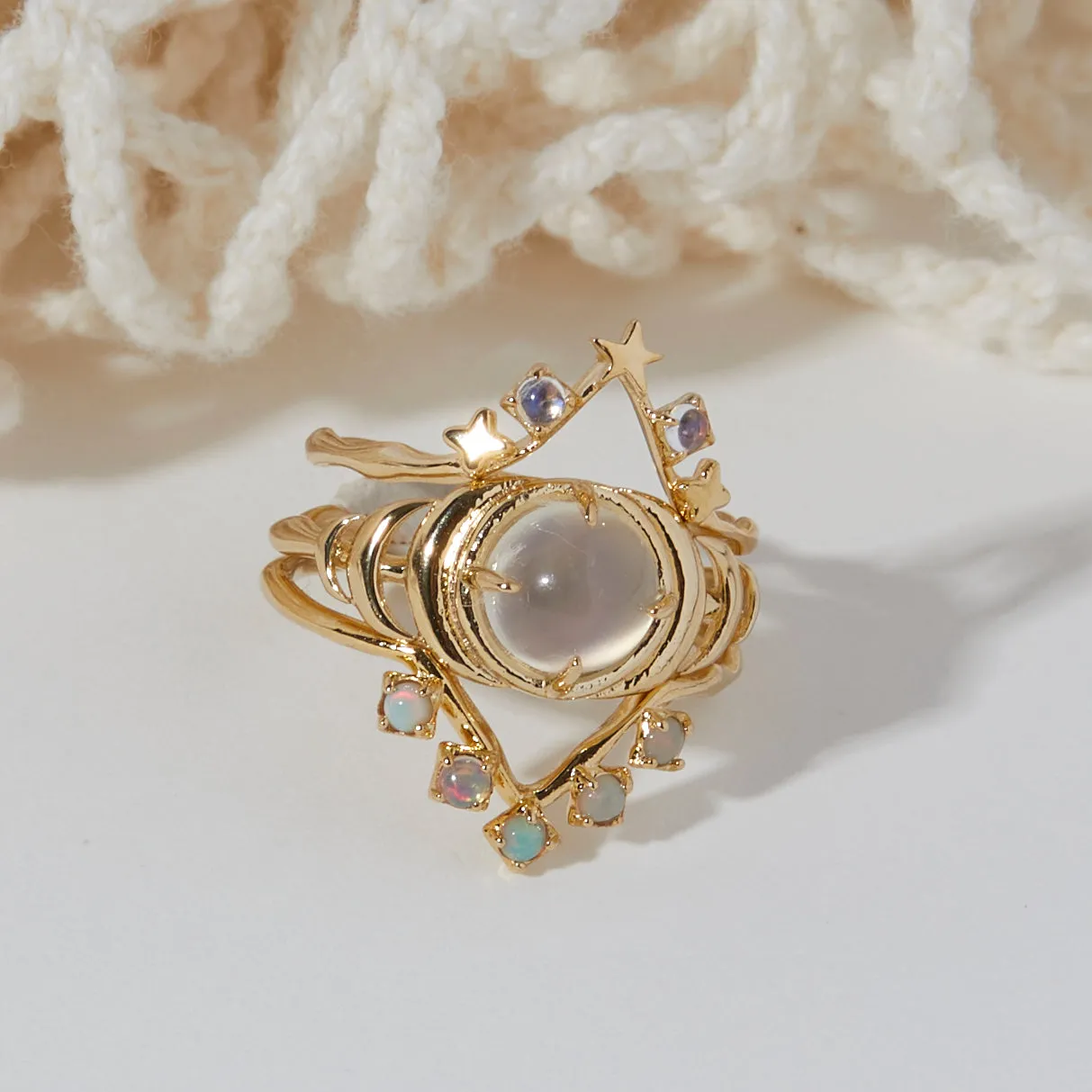 Seven Moons Ring in White Moonstone