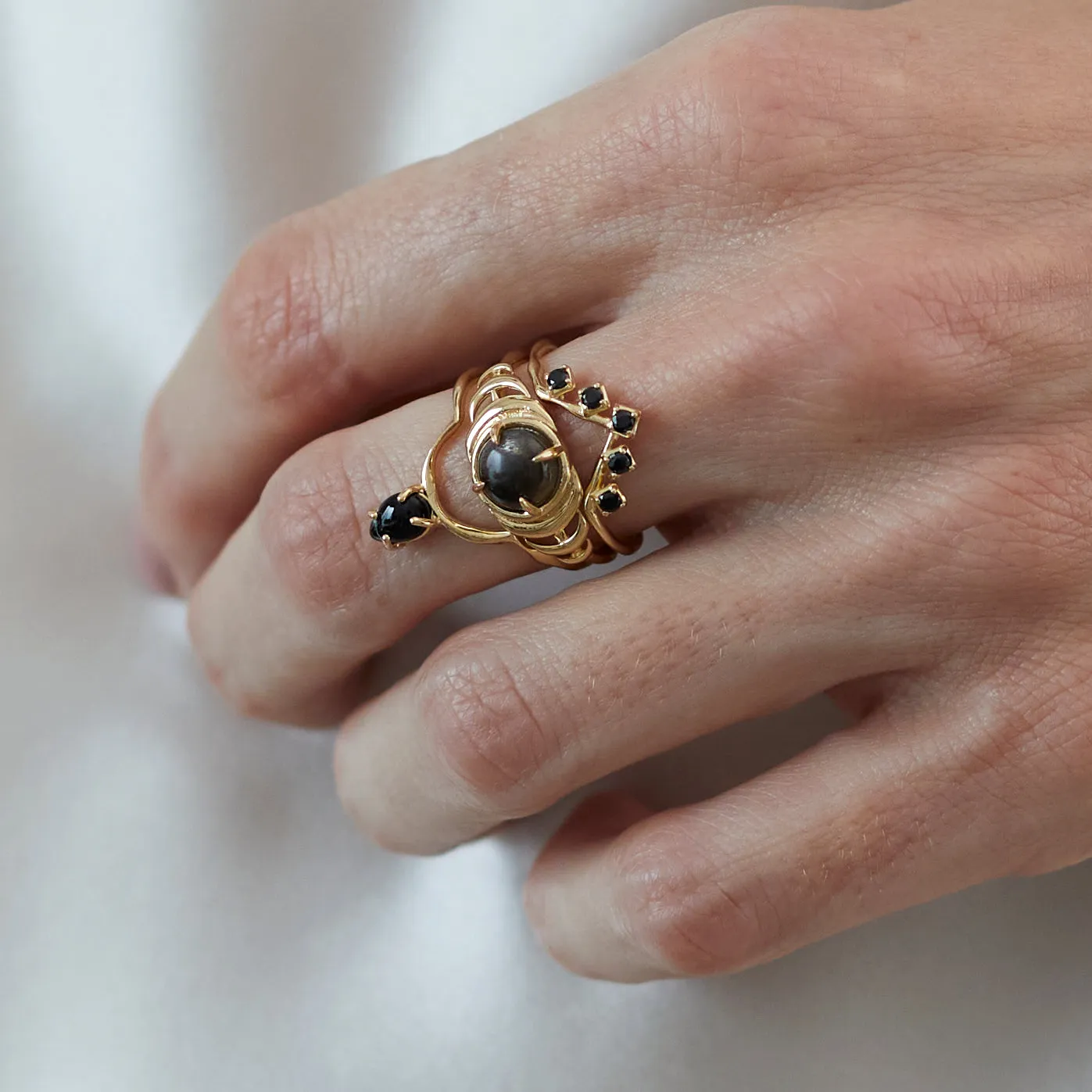 Seven Moons Ring in White Moonstone