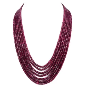 Seven Row 3 mm-4 mm Cabochon Ruby Necklace in 925 Silver