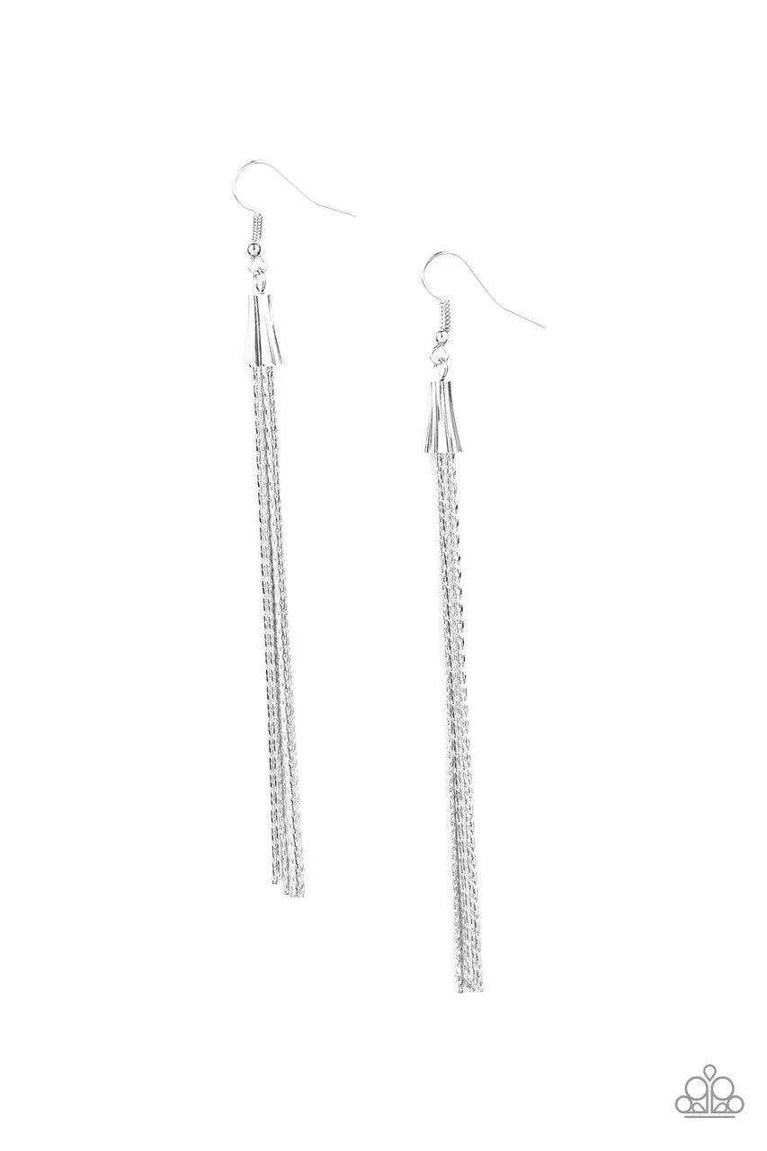 Shimmery Streamers Silver Paparazzi Earrings