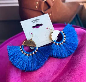 Sicilian Blue Fan Tassel Earrings