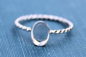 Silver 10x8mm Oval Bezel Rope Band Ring blank