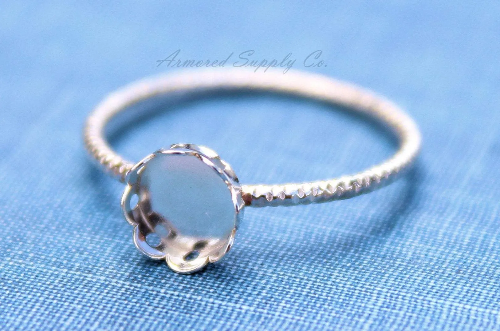 Silver 6mm Scalloped Bezel Cup Ring blank Sparkle Band