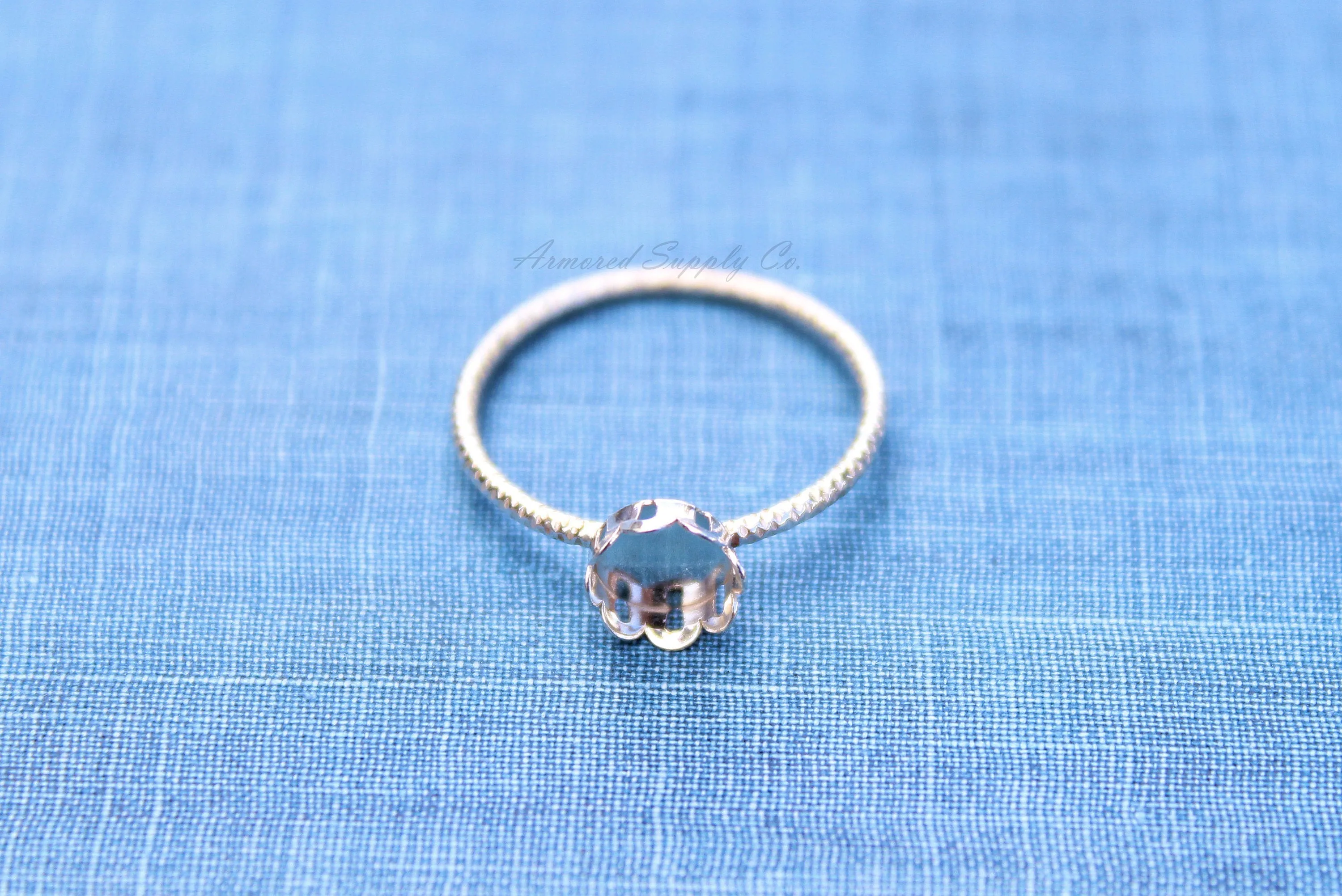 Silver 6mm Scalloped Bezel Cup Ring blank Sparkle Band