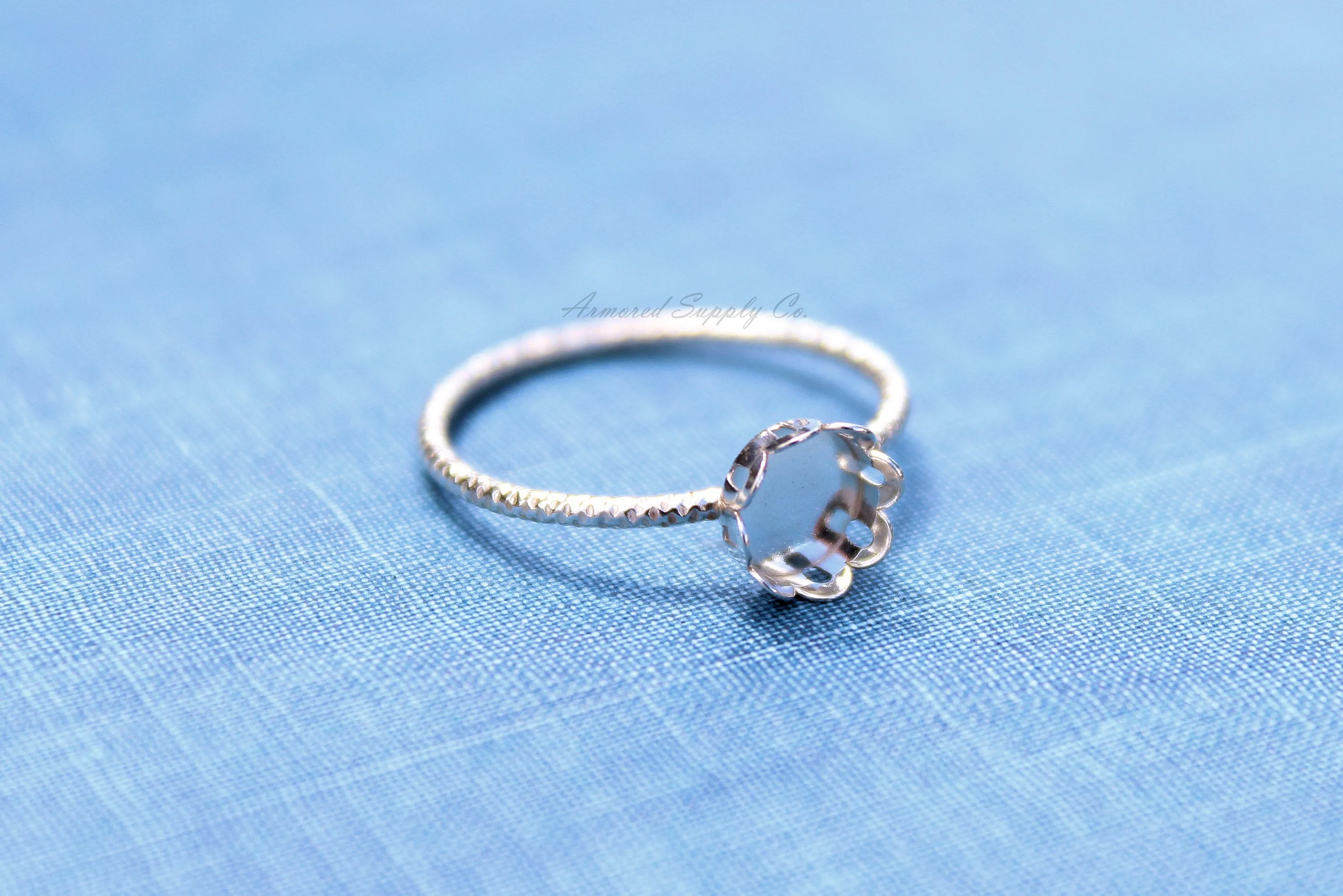 Silver 6mm Scalloped Bezel Cup Ring blank Sparkle Band