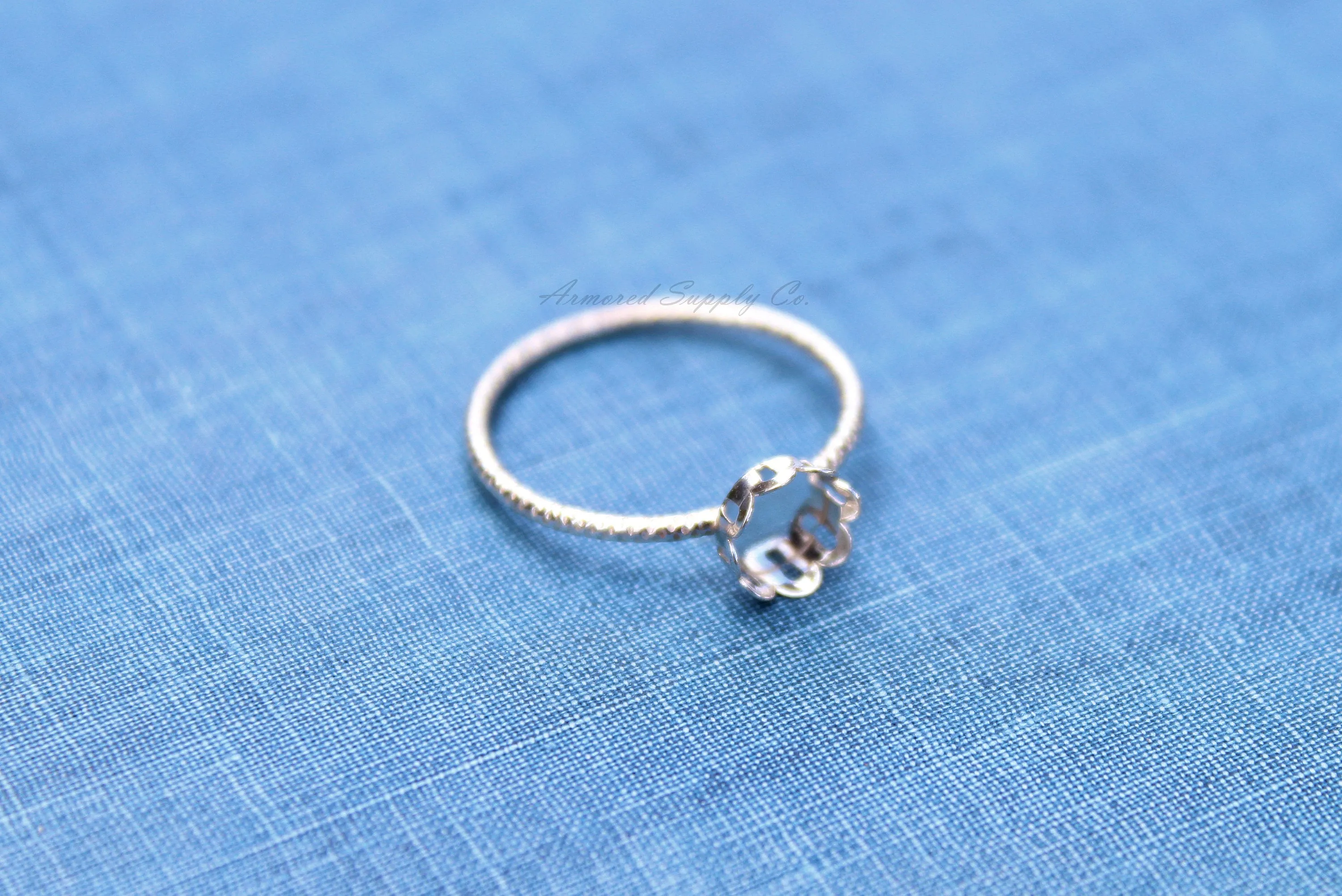 Silver 6mm Scalloped Bezel Cup Ring blank Sparkle Band