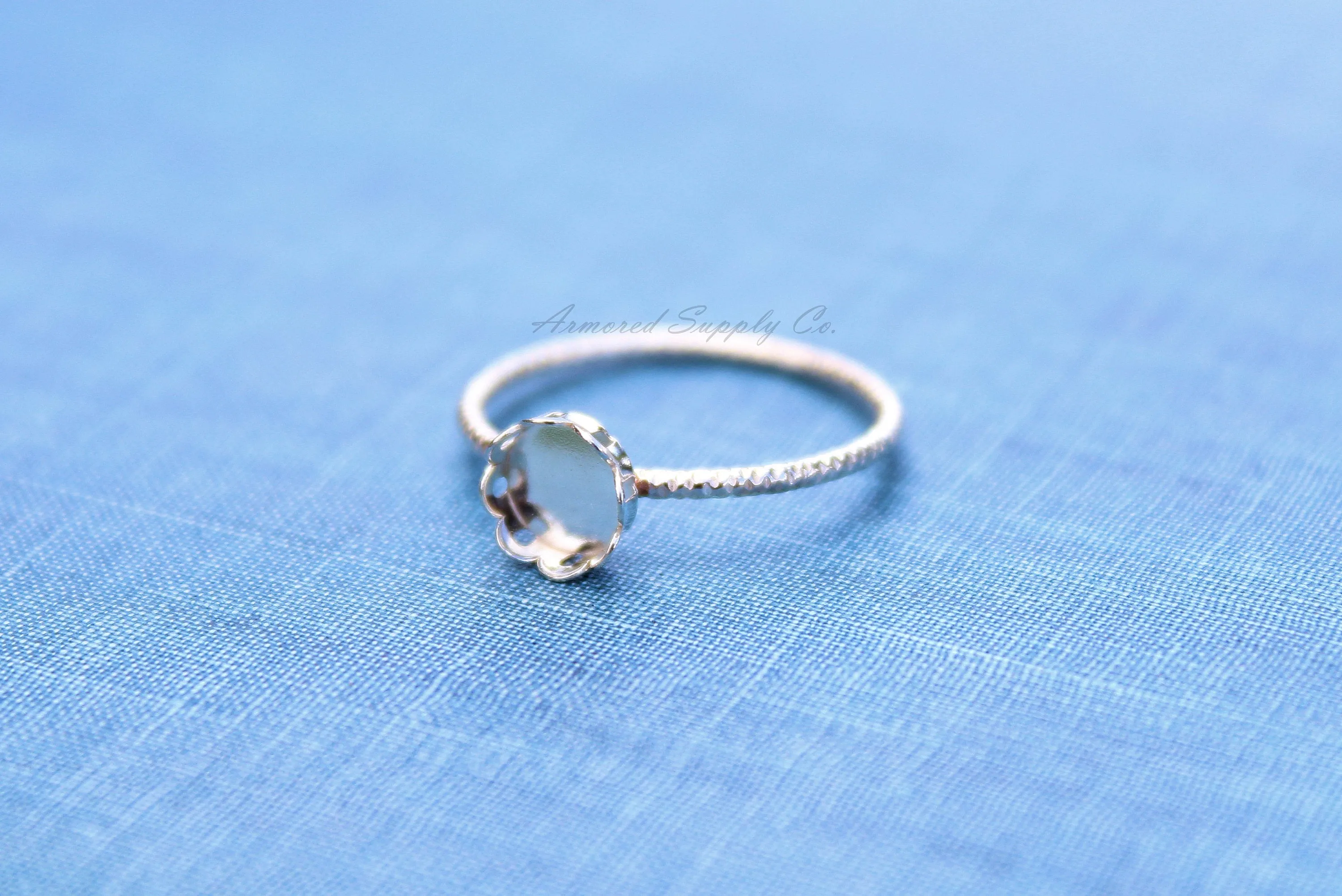 Silver 6mm Scalloped Bezel Cup Ring blank Sparkle Band