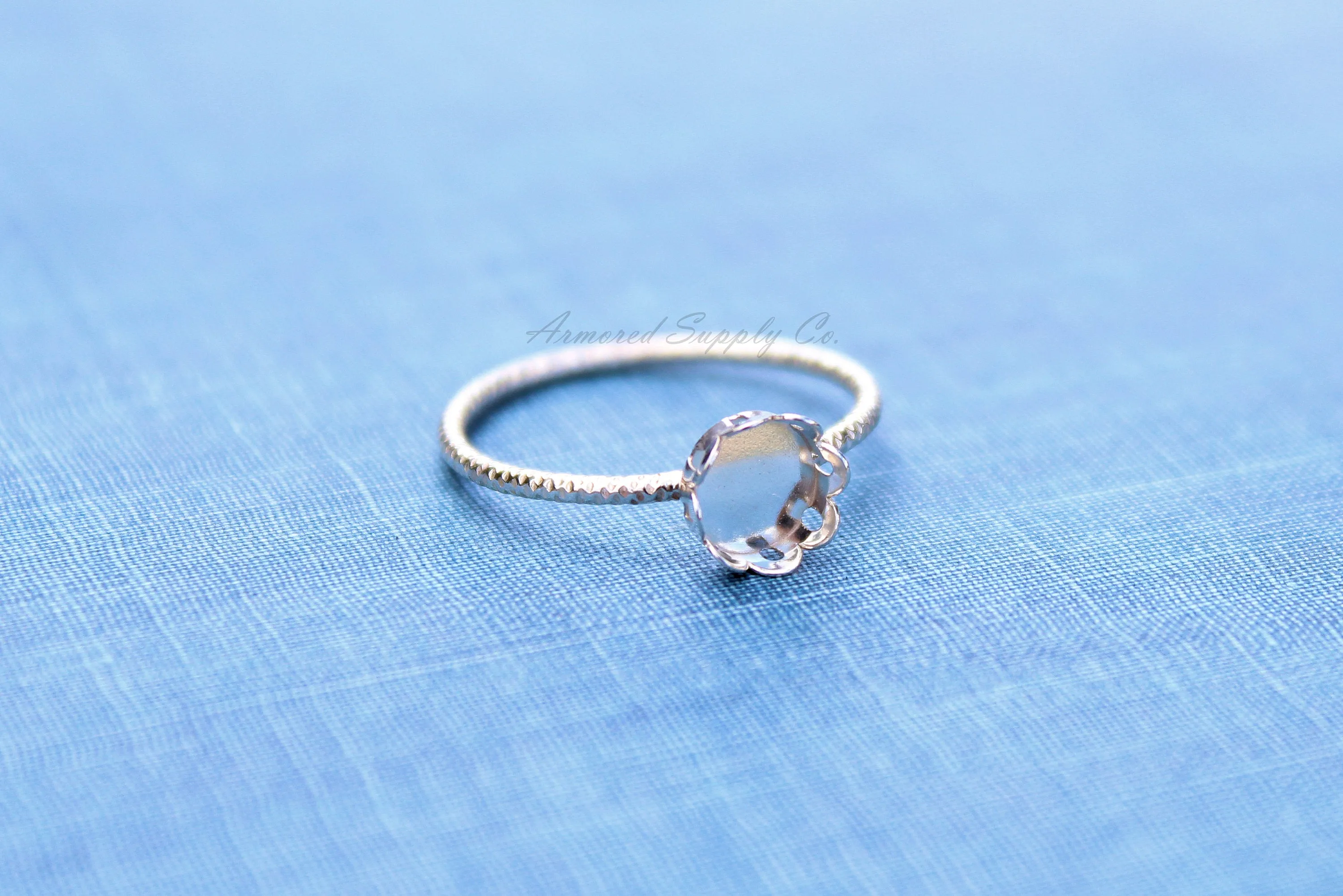 Silver 6mm Scalloped Bezel Cup Ring blank Sparkle Band