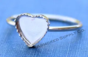 Silver 8mm Serrated Heart Bezel Cup Ring blank