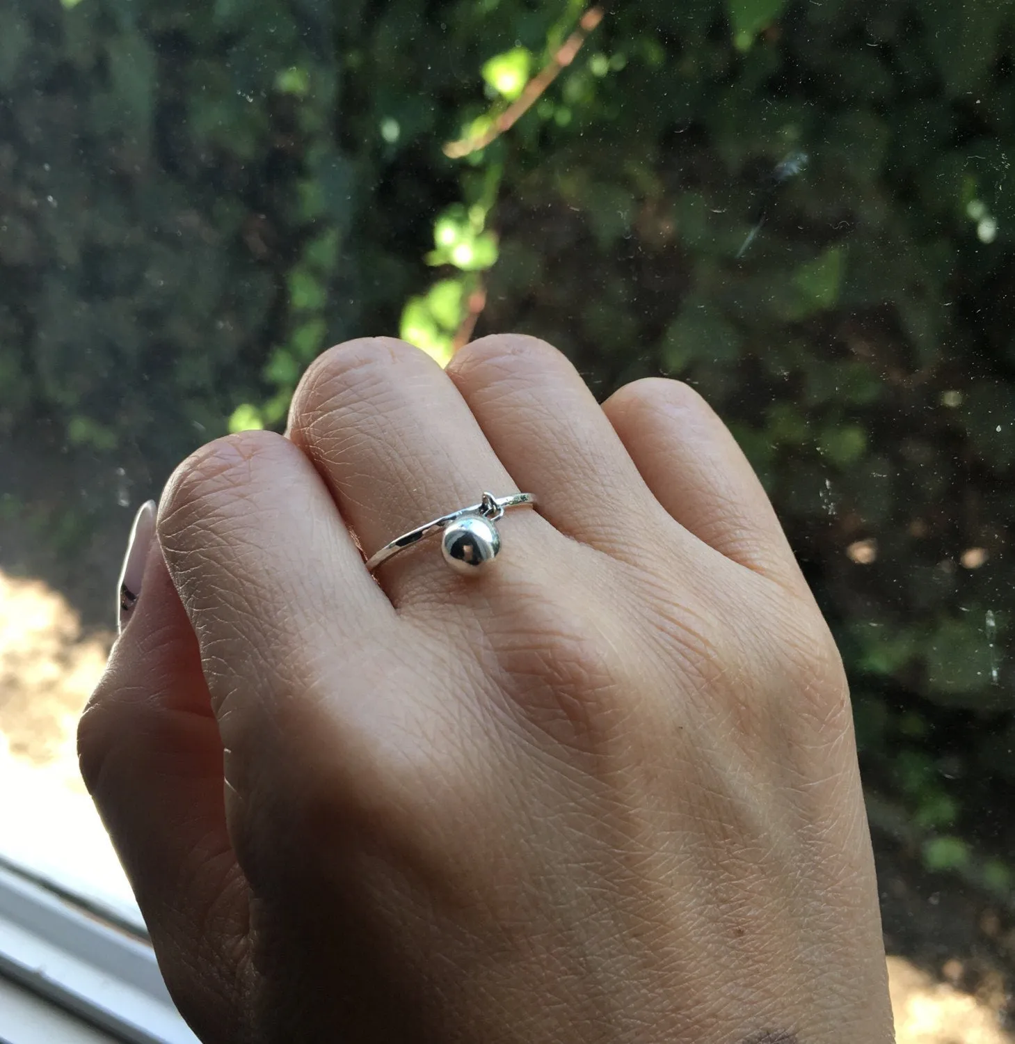Silver Ball Charm Ring