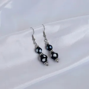 Silver Bead Drop Earrings - Spotty Bead Earrings,Spotty Bead Jewellery,Beaded Earrings In The UK,Beaded Jewellery,Long Drop Earrings