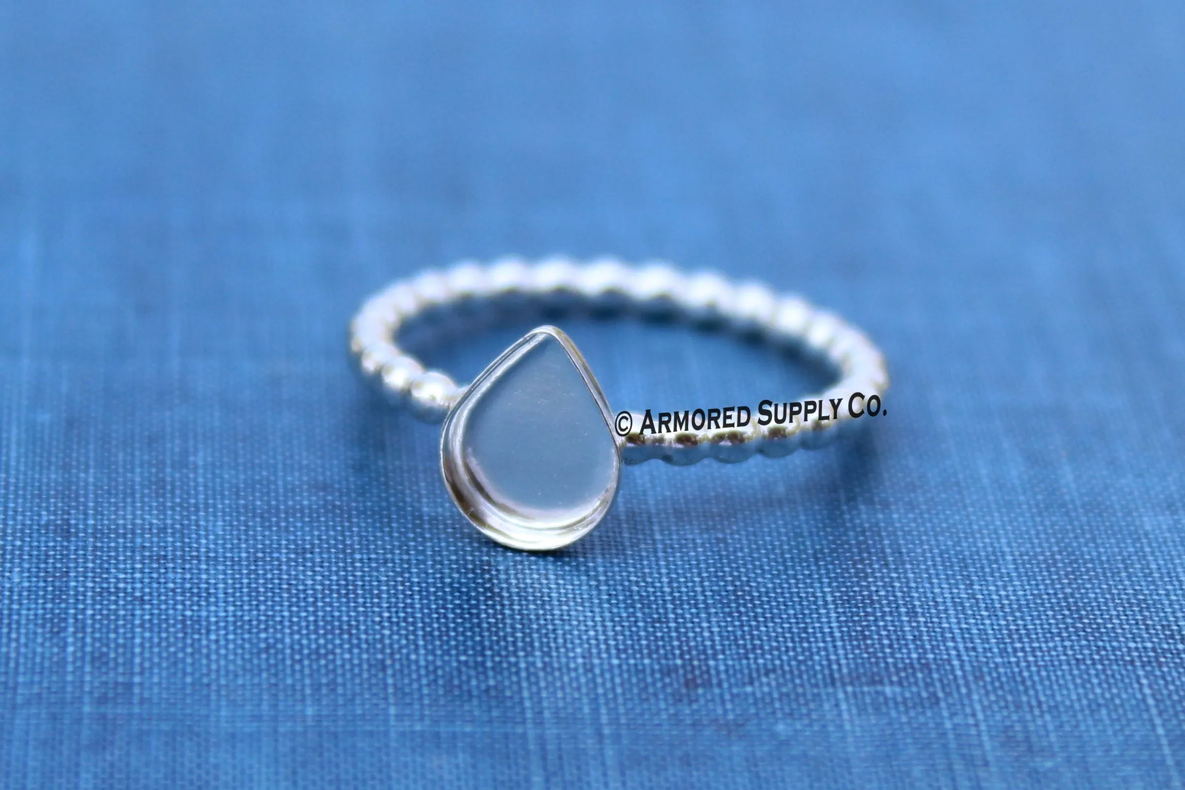 Silver Beaded 10x15mm Plain Pear Bezel Ring Blank