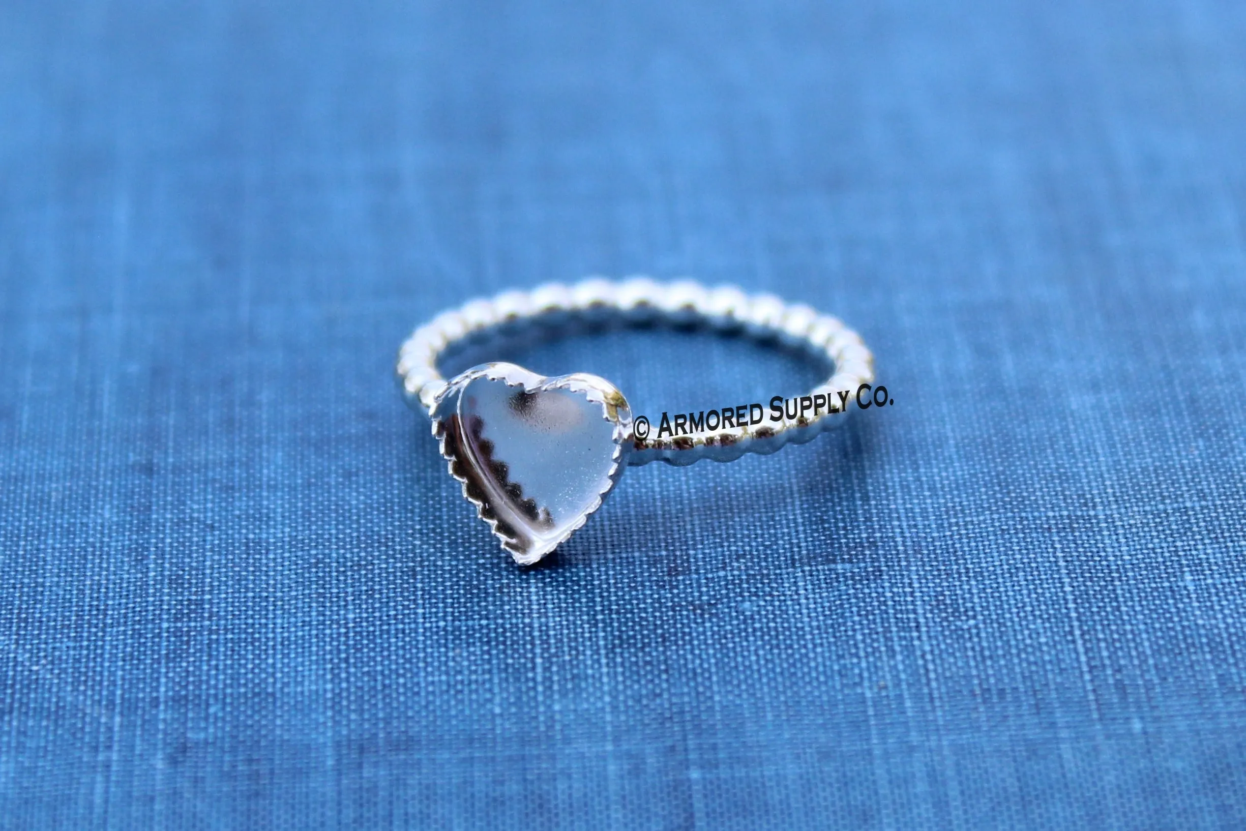 Silver Beaded 16mm Serrated Heart Bezel Ring Blank